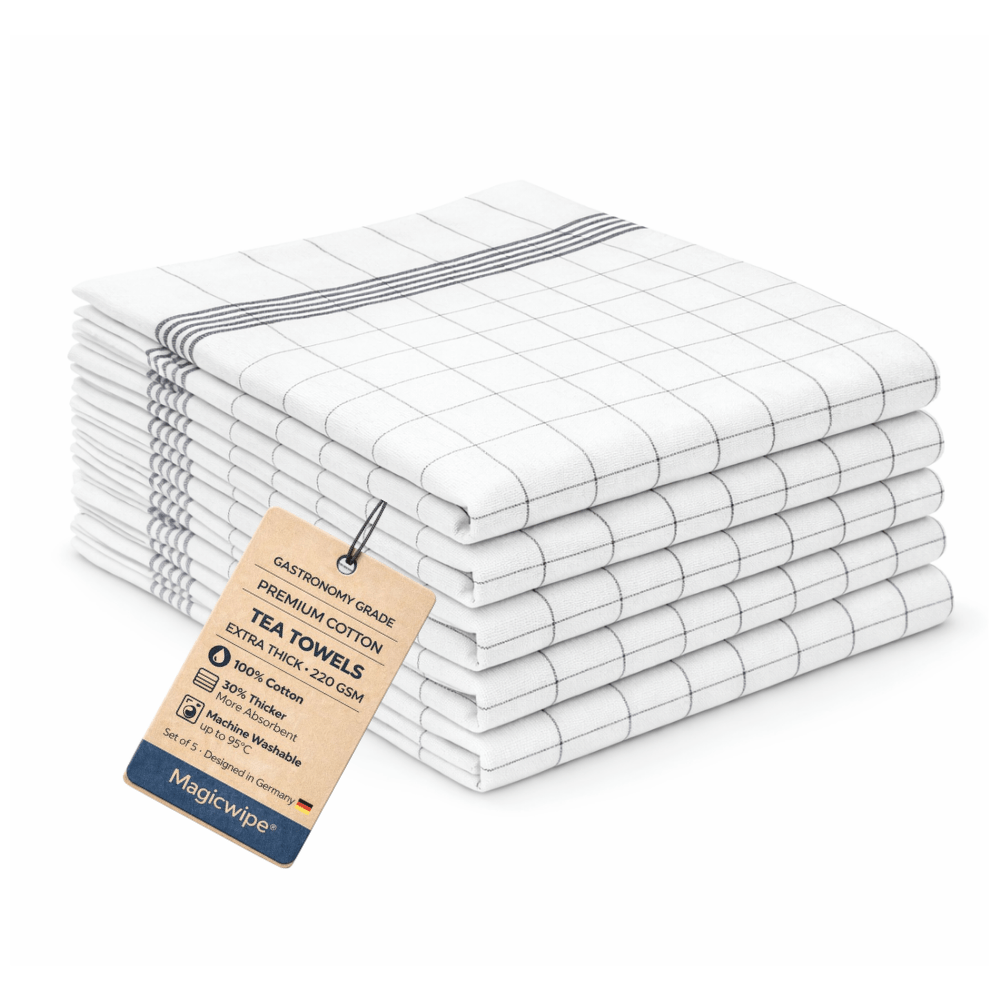 Magicwipe® Premium Cotton Tea Towels – Extra Thick 220 GSM - Magicwipe